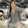 Sisyphi - V-Neck Perforated Button-Up Plain Cable Knit Cardigan